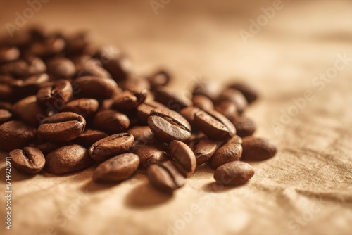 Coffee beans spread out on a surface with natural light