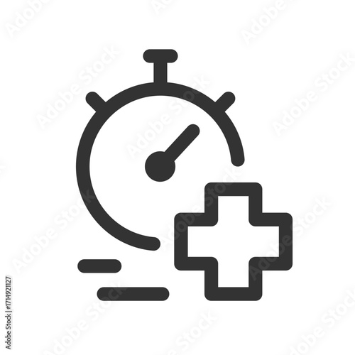Fast healing effect icon. Linear vector illustration eps10. First medical aid. Simple symbols. Quick treatment concept. Stopwatch with cross.