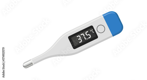 Digital Thermometer Displaying a Fever Temperature of 375 Degrees Celsius.