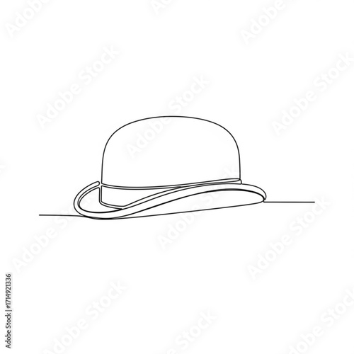 Line art illustration of a classic bowler hat with copy space