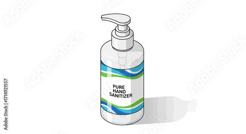 White plastic hand sanitizer bottle with blue and green label.