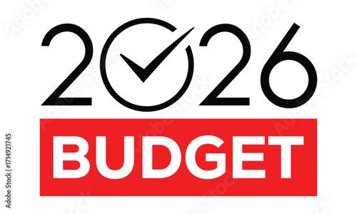 Modern 2026 logo design with bold black text above a red block featuring mirrored white “BUDGET” typography. Clean style, sharp lines, and strong contrast create a striking visual.