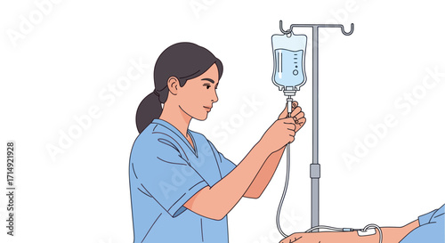 Nurse adjusting IV drip for patient healthcare professional administering intravenous fluids.