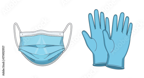 Blue Medical Face Mask and Disposable Gloves for Protection.