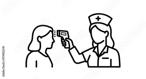 Nurse Taking Temperature of Patient with Infrared Thermometer.