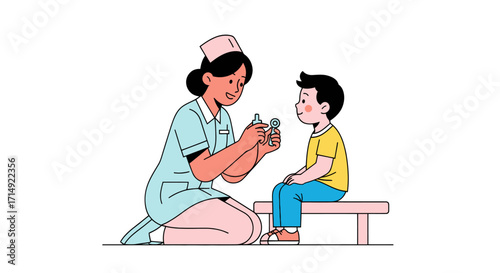 Nurse Preparing Injection for Young Boy Patient.