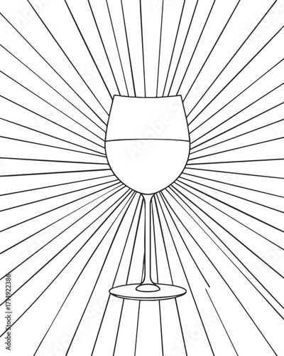 Outline drawing of a wine glass with radiant lines emanating from behind it