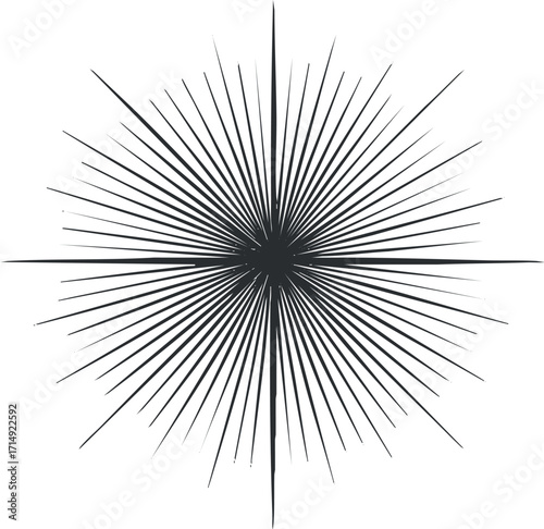 A striking black and white starburst design featuring symmetrical lines radiating outward.