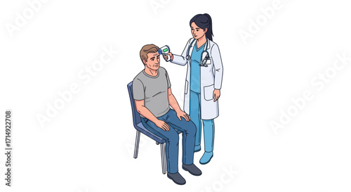 Doctor examining a patients ear with an otoscope during a medical checkup.