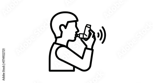 Outline Illustration of Person Using Inhaler for Asthma Relief.