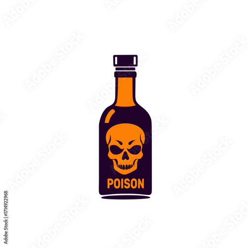 Stylized poison bottle with skull and "POISON" label for Halloween concept on transparent background