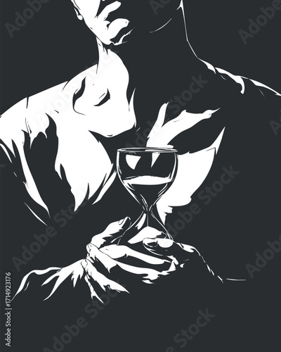 A minimalist silhouette of a man holding an hourglass, symbolizing contemplation and the passage of time.
