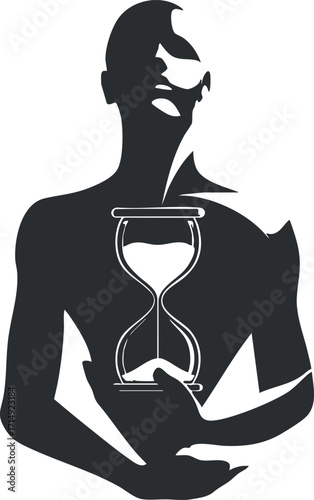 Silhouette of a man holding an hourglass symbolizing the passage of time and life.