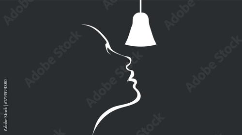 A minimalist silhouette of a face interacting with a hanging lamp, symbolizing connection and emotion.