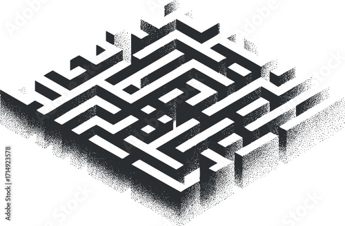 A creative abstract maze design in black and white showcasing intricate geometric patterns.