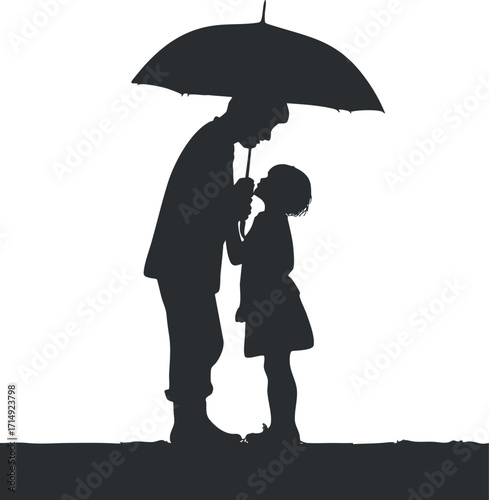 A heartwarming silhouette of a parent and child sharing an umbrella, symbolizing love and protection.