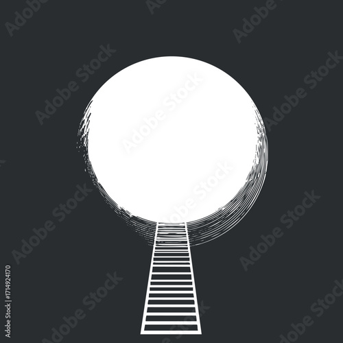A minimalist illustration of a ladder leading towards a bright circular light symbolizing hope and opportunity.