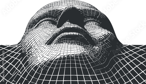 Abstract digital artwork featuring a wireframe representation of a face in a modern design.