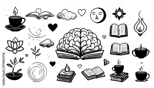Unlock your mind's potential with inspiring symbols of knowledge, growth, and tranquility, perfect for educational and wellness concepts
