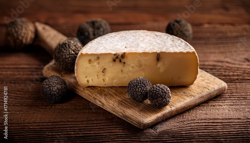 Delicious Cheese With Truffles On A Rustic Wooden Surface Perfect For Gourmet Dishes And Culinary Delights