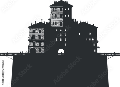 A stunning silhouette of a castle showcasing intricate architecture and historical design elements.