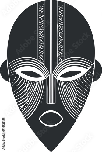 Stylized African tribal mask illustration showcasing intricate patterns and cultural symbolism.