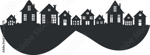 A creative silhouette of houses forming a unique urban landscape design.