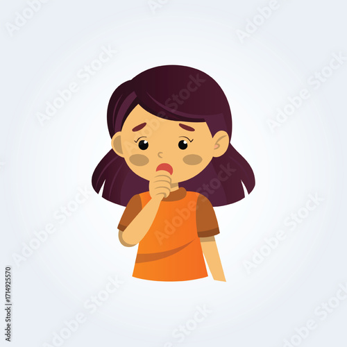 A character illustration of a girl coughing with her arm over her mouth