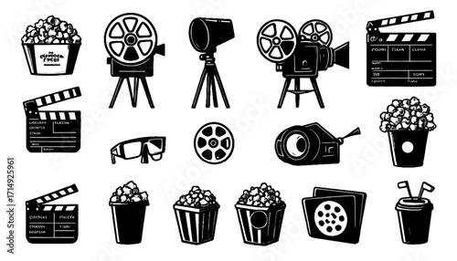 Capturing cinematic magic with vintage film cameras popcorn and clapperboards creating unforgettable movie moments for entertainment and storytelling projects