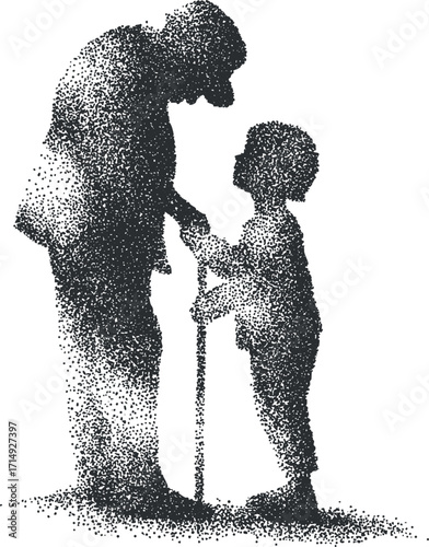 A touching silhouette of a grandparent and child sharing a heartfelt moment of connection.