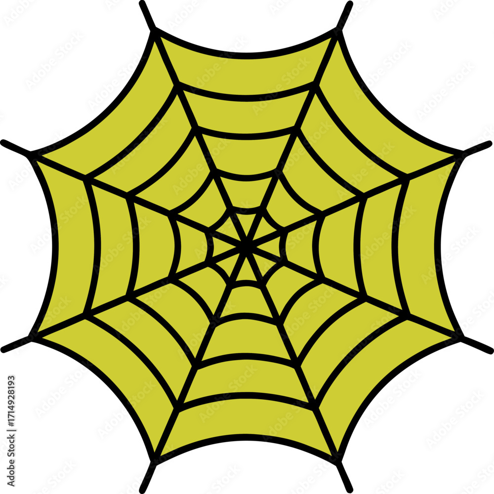 Fototapeta premium Yellow Spider Web Icon with Black Outline on White Background arachnid insect