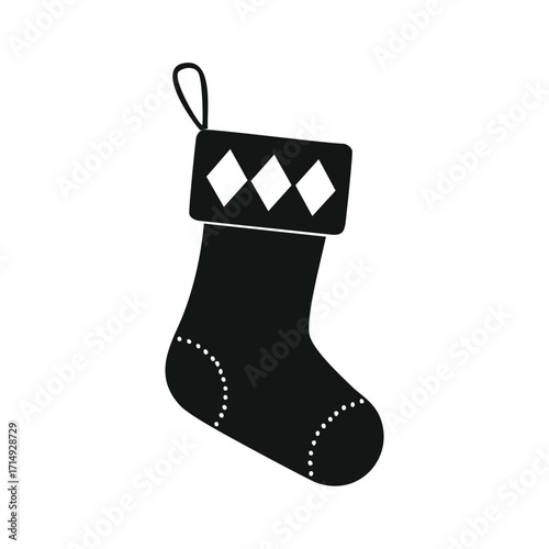 Black Christmas stocking silhouette with diamond cuff and dotted heel
