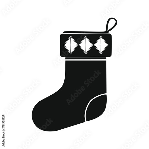 Black Christmas stocking silhouette with diamond pattern cuff