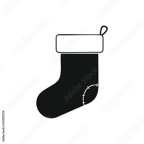 Black Christmas stocking with white cuff detail holiday