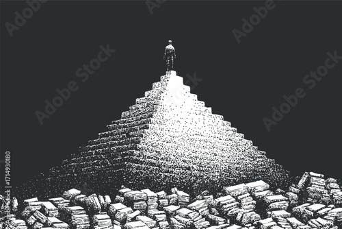 A person standing atop a pyramid symbolizing achievement and the journey to success.