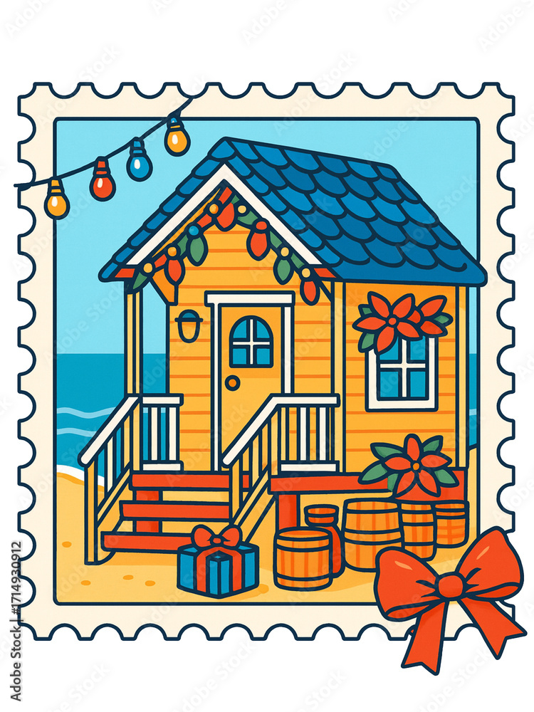 Fototapeta premium Beach House Decorated for Christmas Tropical Holiday