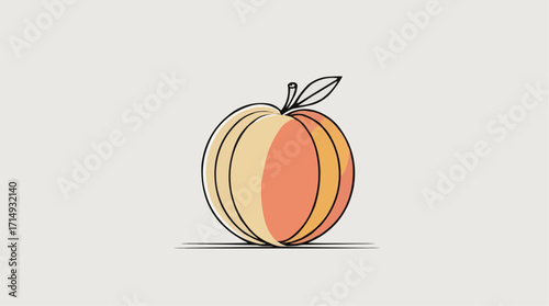 Simple illustration of a peach with outline on neutral background  