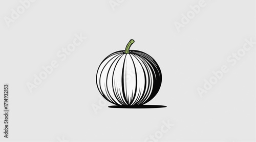 White pumpkin illustration with green stem on neutral background  
