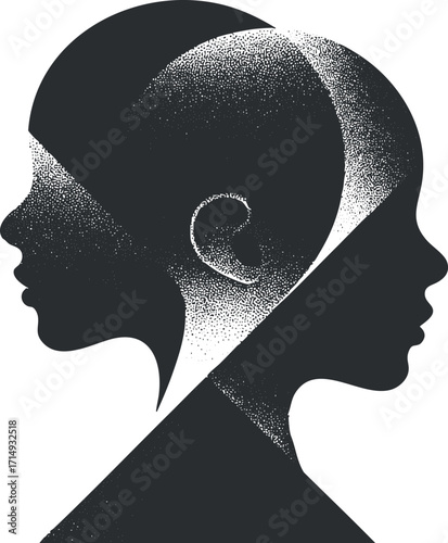 Abstract black and white silhouettes of human profiles showcasing diversity and artistic expression.