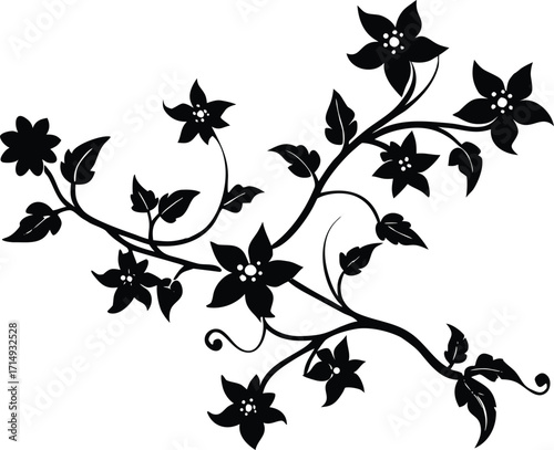Flowering Vine Silhouette Illustration | Flowering Vine Vector Design