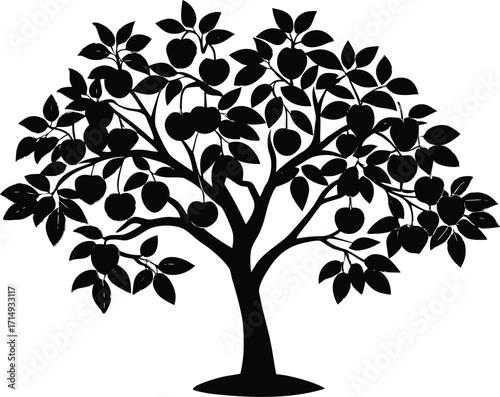 Plum Tree Silhouette Illustration | Plum Tree Vector Design