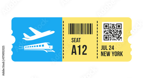 Airplane and Train Ticket with Seat Number and Destination Information.