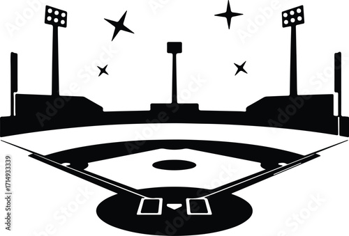 Vector Baseball field stadium monochrome simple scene silhouette Illustrator