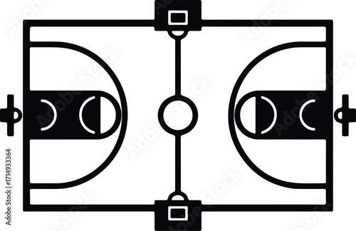 Vector Basketball court layout top view monochrome silhouette Illustrator