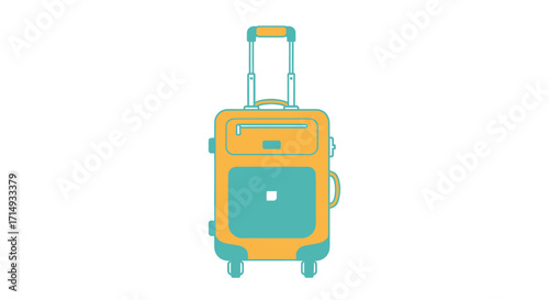 Yellow and Blue Rolling Suitcase with Handle Extended for Travel.