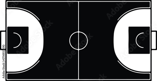 Vector basketball court minimal black and white plan view silhouette Illustrator
