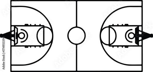 Vector Basketball court plan complete with all markings silhouette Illustrator