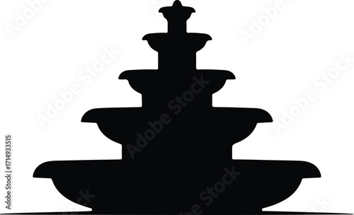 Vector Classic tiered water fountain black silhouette Illustrator