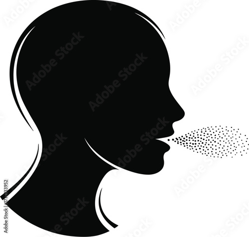 Human silhouette spreading droplets black and white health vector illustration representing viral spread transmission respiratory illness or a sign of illness like a cold or the flu