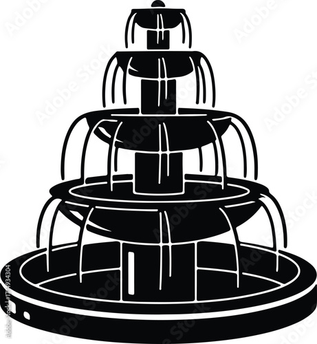 Vector three tier fountain architecture water feature decorative silhouette Illustrator